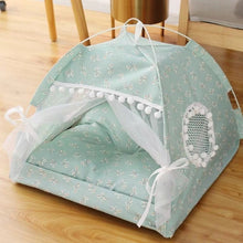 Load image into Gallery viewer, Tent House Cat Bed Portable Removable Washable Teepee with Cushion
