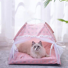 Load image into Gallery viewer, Tent House Cat Bed Portable Removable Washable Teepee with Cushion
