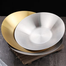 Load image into Gallery viewer, Deepened Stainless Steel Dinner Plate Round Golden or Silver
