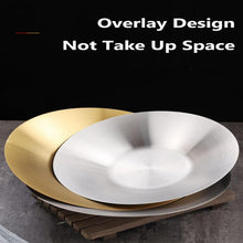 Load image into Gallery viewer, Deepened Stainless Steel Dinner Plate Round Golden or Silver
