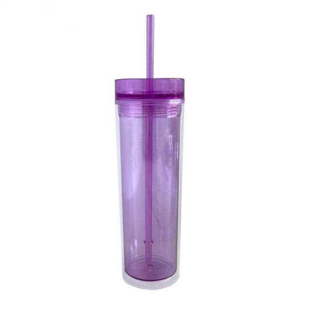 473ml Double Layer Plastic Water Cup Transparent Straw Cup