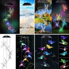 Load image into Gallery viewer, Garden Solar Hummingbird Butterfly Dragonfly Colorful Changing Wind Chime Light
