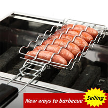 Load image into Gallery viewer, Barbecue Grilling Basket 6 Hot Dogs Metal BBQ Sausage Rack Grill Mesh Clip
