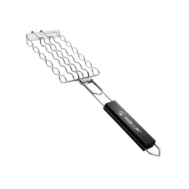 Barbecue Grilling Basket 6 Hot Dogs Metal BBQ Sausage Rack Grill Mesh Clip