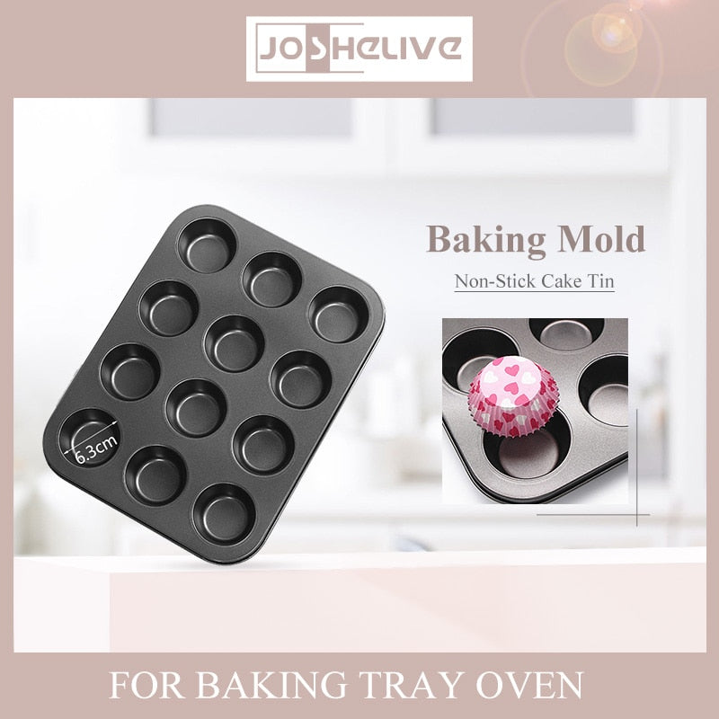 12 Hole Cupcake Baking Tray Nonstick Mold Muffin Tray Carbon Steel