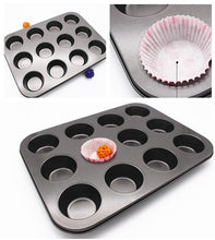 Load image into Gallery viewer, 12 Hole Cupcake Baking Tray Nonstick Mold Muffin Tray Carbon Steel
