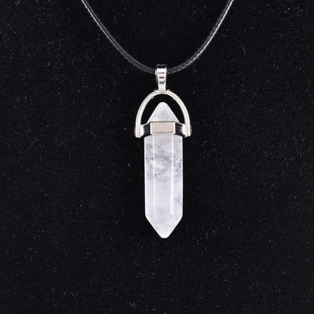 Natural Quartz Crystal Point Pendant Healing Chakra Stone Pendulum Hexagon Wand