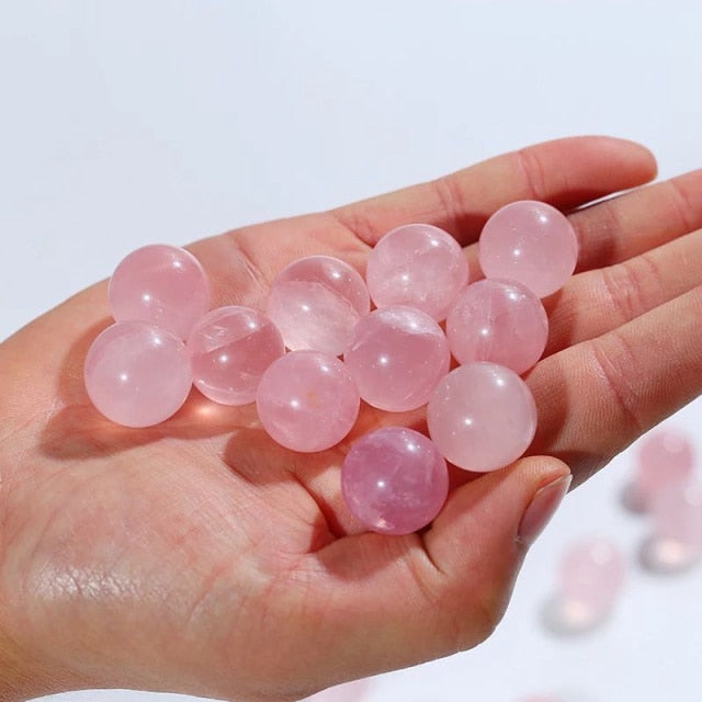 30mm Natural Pink Rose Quartz Crystal Sphere Polished Bead Stone Ball W/ Stand