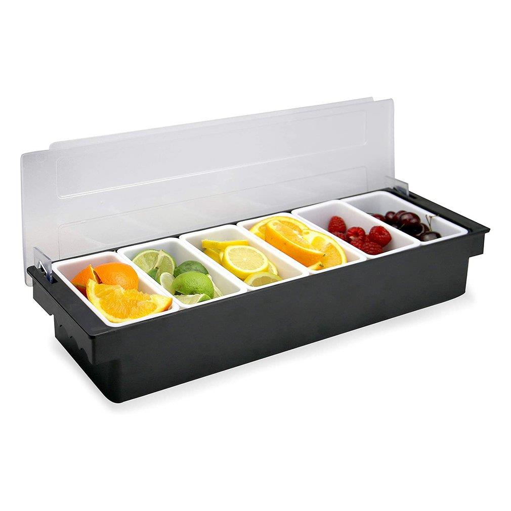 Hot 6 Compartment Condiment Dispenser Bar Fruit Caddy Garnish Tray