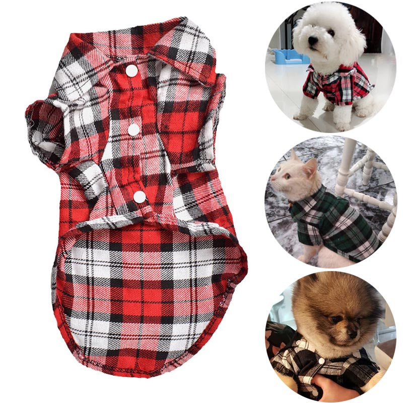 Dog Shirts British Style Plaid Pet Dog Clothes for Small Dogs Cotton