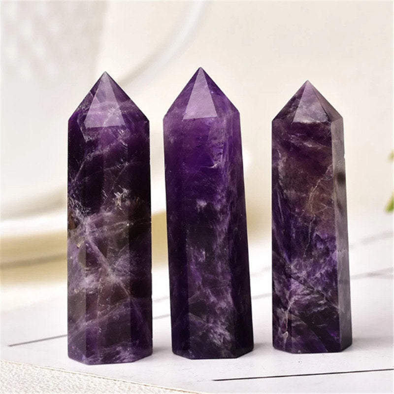 Raw Natural Banded Chevron Dream Amethyst Quartz Crystal Point Wand 30-70mm